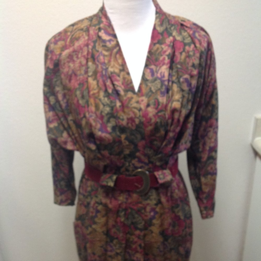 Vintage Dawn Joy Fashions Burgundy Tailored Button Down Business Dress Sz 11/12